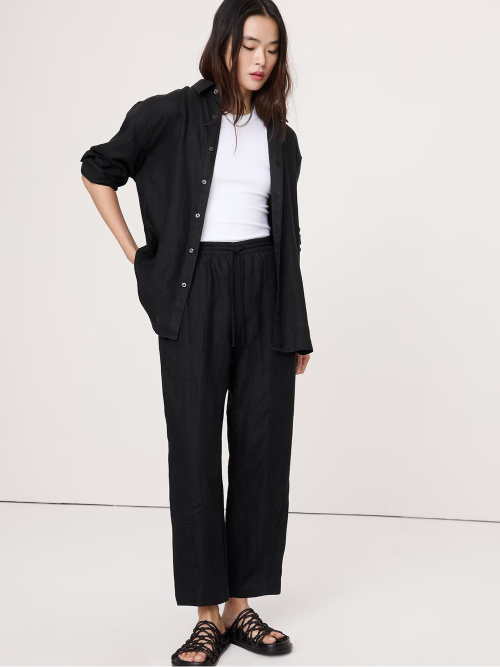 New Banana Republic Barrel Leg Linen Pull-On Pant